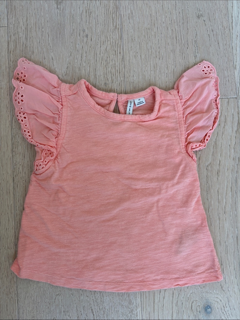 Janie and Jack Coral Eyelet Flutter Sleeve Top